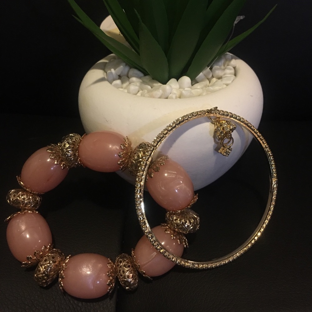 Stretch bracelet and bangle with rhinestones.